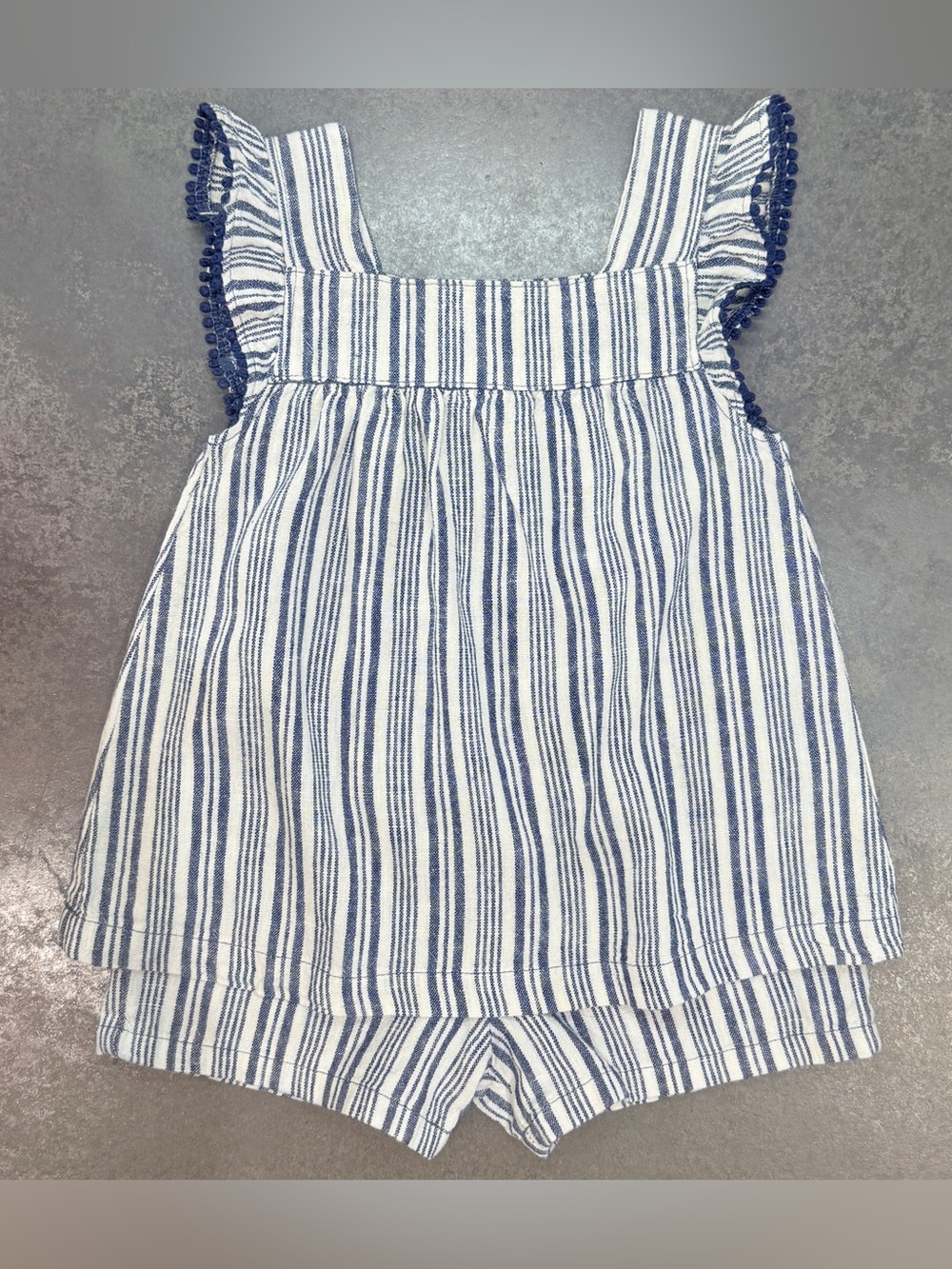 Carter’s 24M Linen Ruffle Stripe Tank Babydoll Top & Shorts Outfit Set